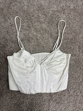 Zara White Satin Corset Crop Top - Women